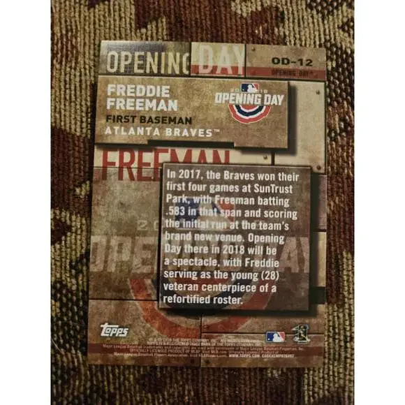 Freddie Freeman - 2018 Topps Opening Day Insert #OD-12 - RAW Mint - Picture 2 of 2
